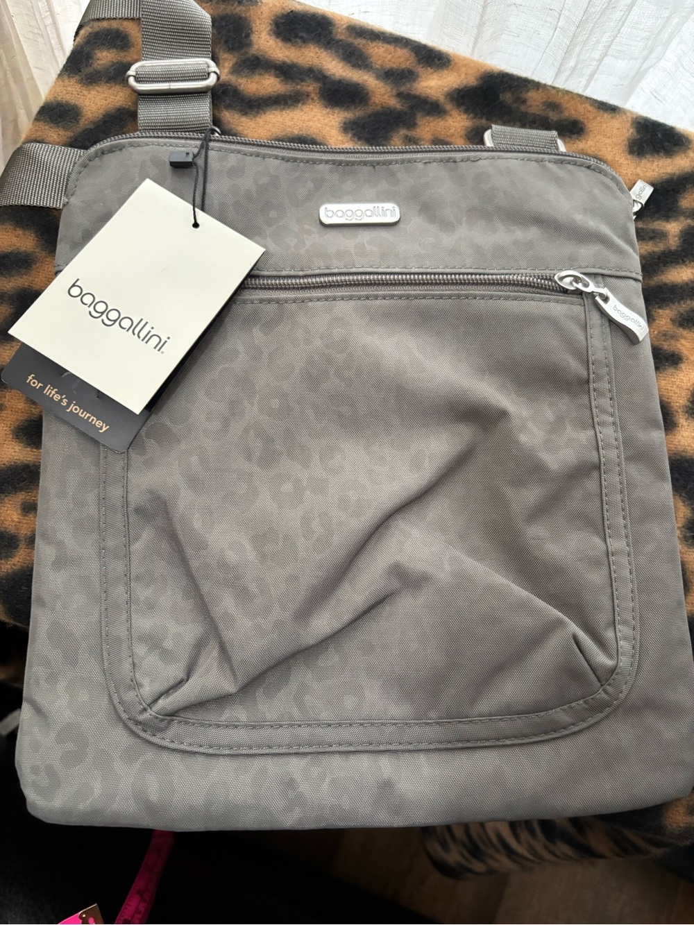 Baggallini Gray Crossbody Bag with Subtle Animal Print - Picture 6 of 7